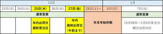 【冬季休業のお知らせ】2024年12月28日（土）～2025年1月6日（月）